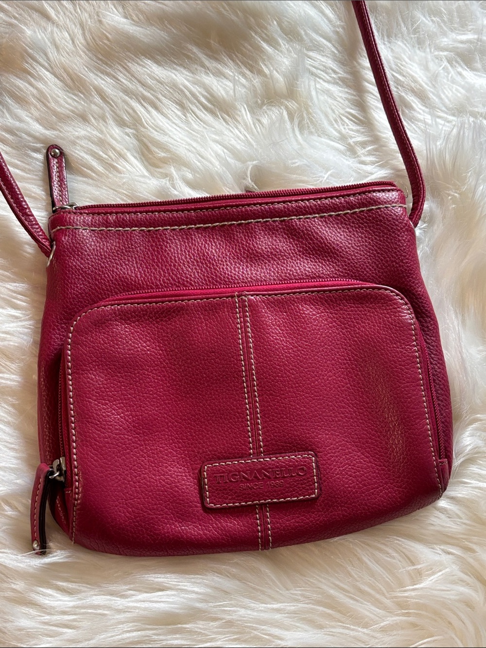 Tignanello Deep Raspberry Pebbled Leather Crossbody
